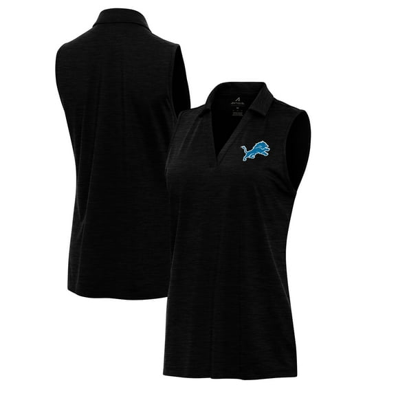 Women's Antigua  Heather Black Detroit Lions Layout Sleeveless V-Neck Polo