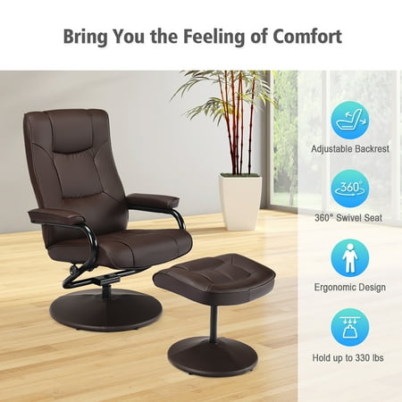 Costway Recliner Chair Swivel Pu Leather Lounge Accent Armchair W Ottoman Brown Walmart Canada