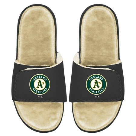 

Youth ISlide Black/Tan Oakland Athletics Faux Fur Slide Sandals