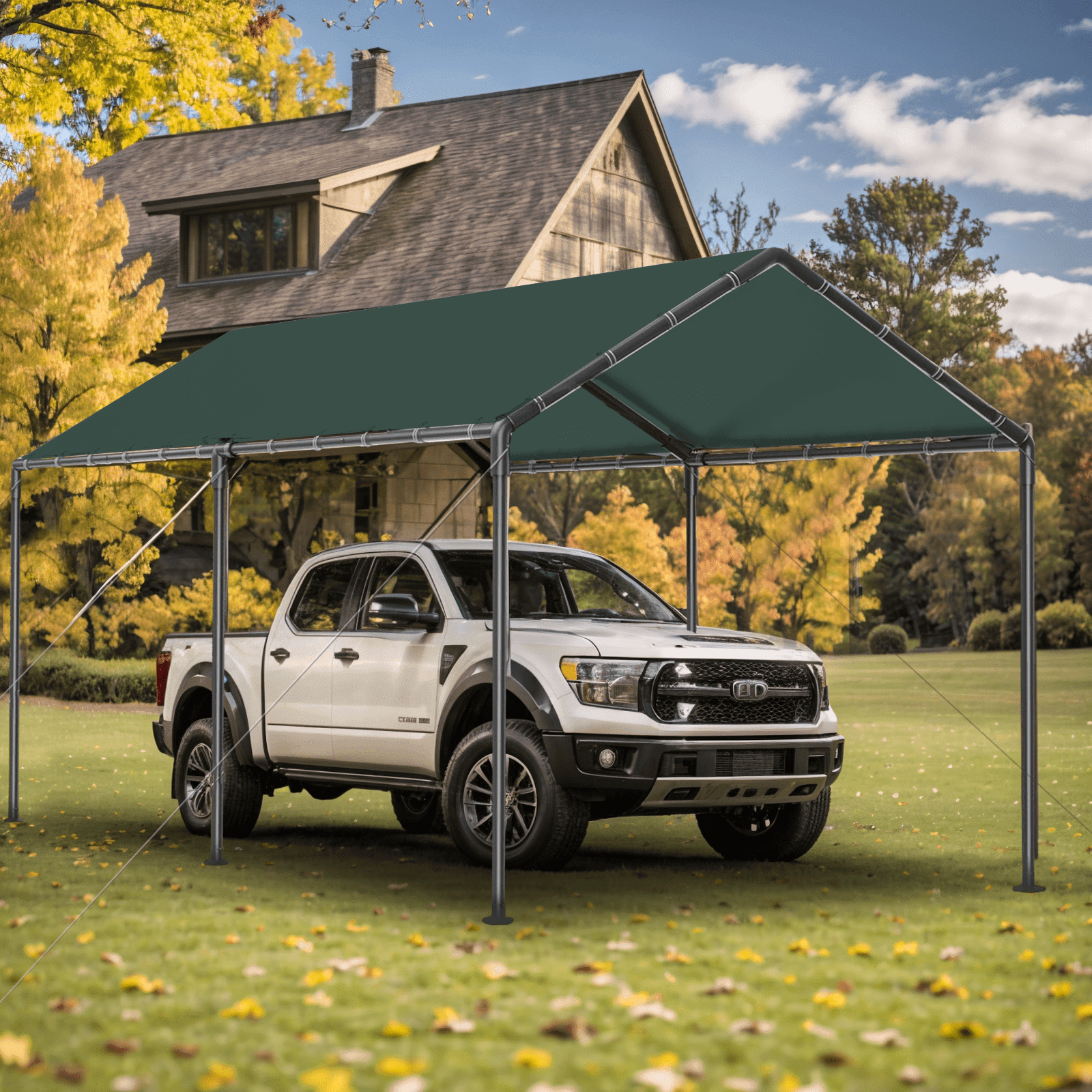 Gaildon Carport 10 x 20Ft Upgraded Heavy Duty Carport with Steel Wire Rope Portable Garage for Truck Boat Car Canopy with All-Season Tarp (Green)
