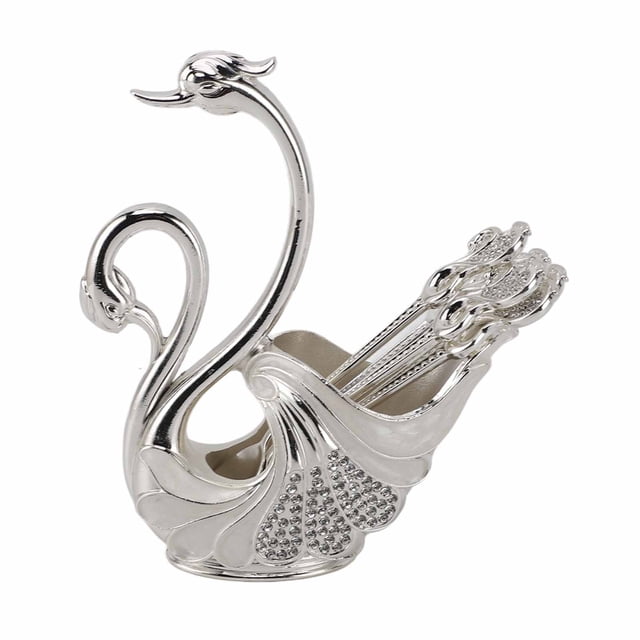Premium Alloy Swan Dinnerware Set with 6 Spoons, Long Lasting Mirror Polishing, Versatile Use for Dining Parties, Decorative Swan Base Holder or Stirring Mixing Coffee Desserts