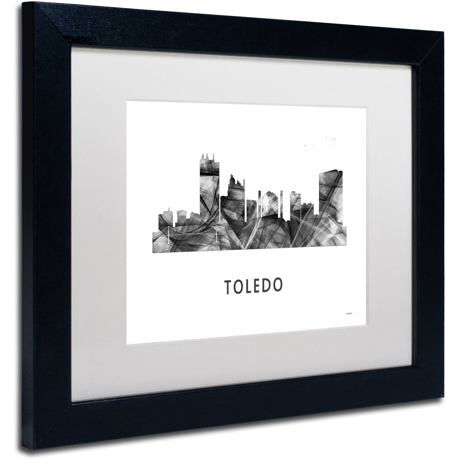 Trademark Fine Art 'Toledo Skyline WB-BW' Canvas Art by Marlene Watson, White Matte, Black Frame
