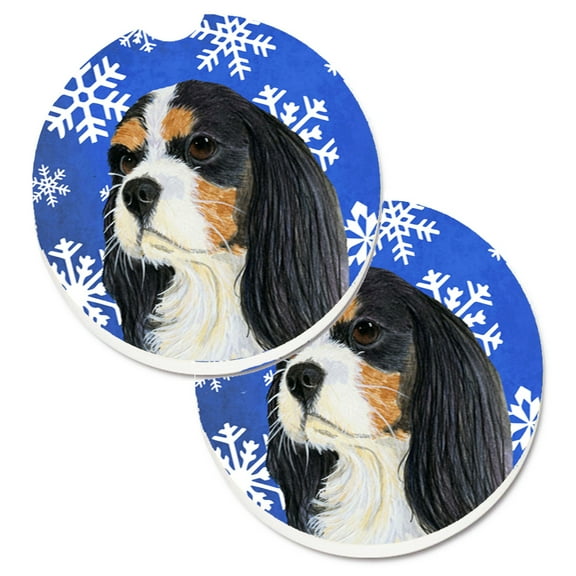 Carolines Treasures LH9279CARC Cavalier Spaniel Winter Snowflakes Holiday Set of 2 Cup Holder Car Coasters Large
