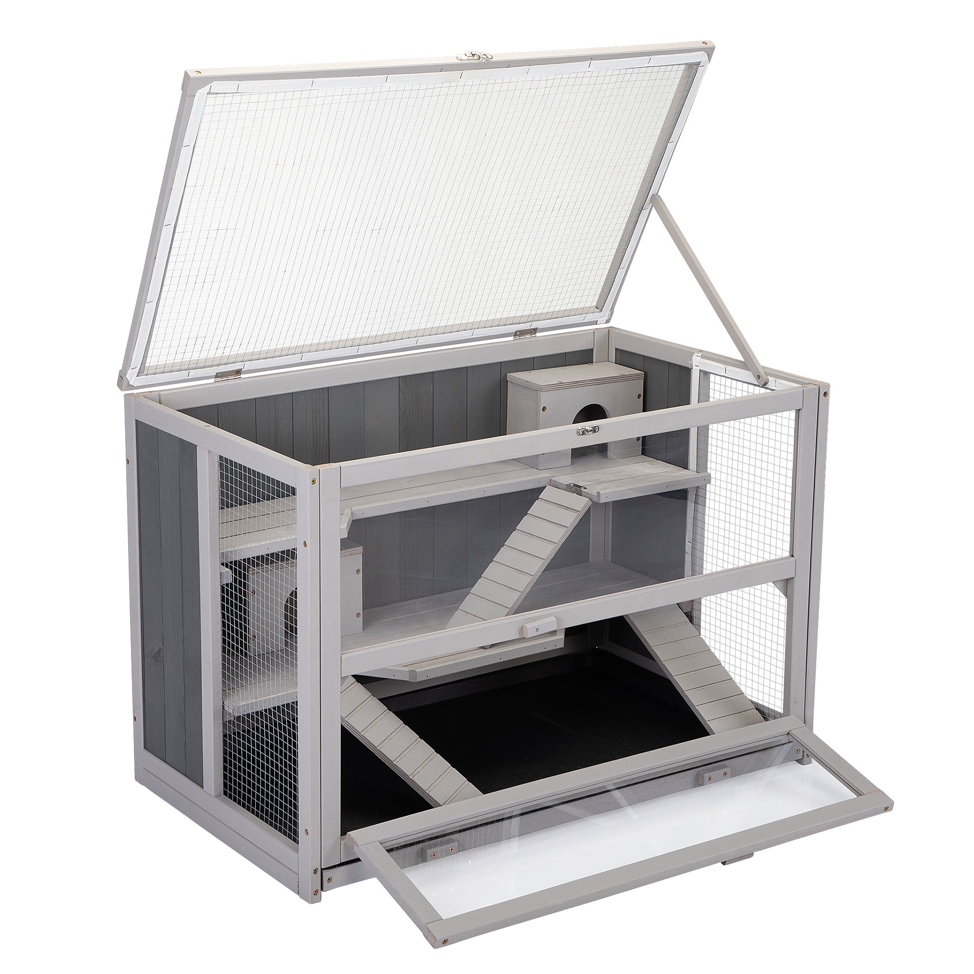 Pefilos 33" Wood Hamster Cage with Bridge, Rat House Cage-Leak Proof Plastic Tray Guinea Pig Hutch, Light Beige Pefilos 33" Wood Hamster Cage with Bridge, Rat House Cage-Leak Proof Plastic Tray Guinea Pig Hutch, Light Beige
