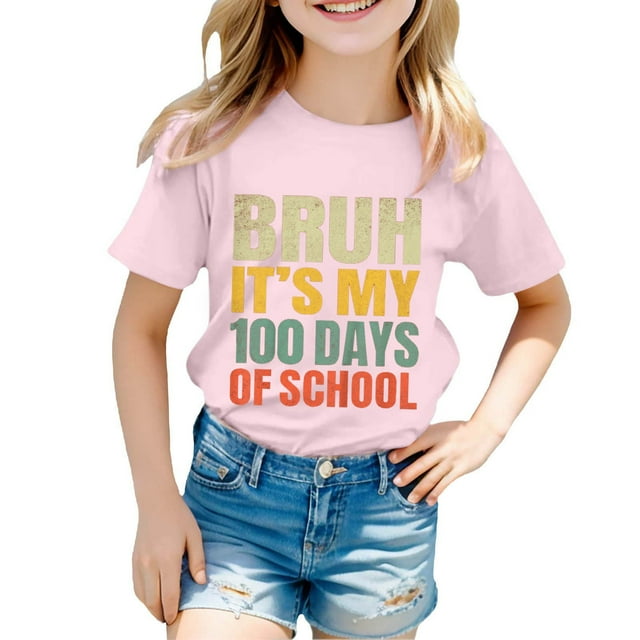 FAOWME T-Shirt Mode Enfant Col Rond Imprimé Cœur Manches Courtes Rose 4-5 Ans