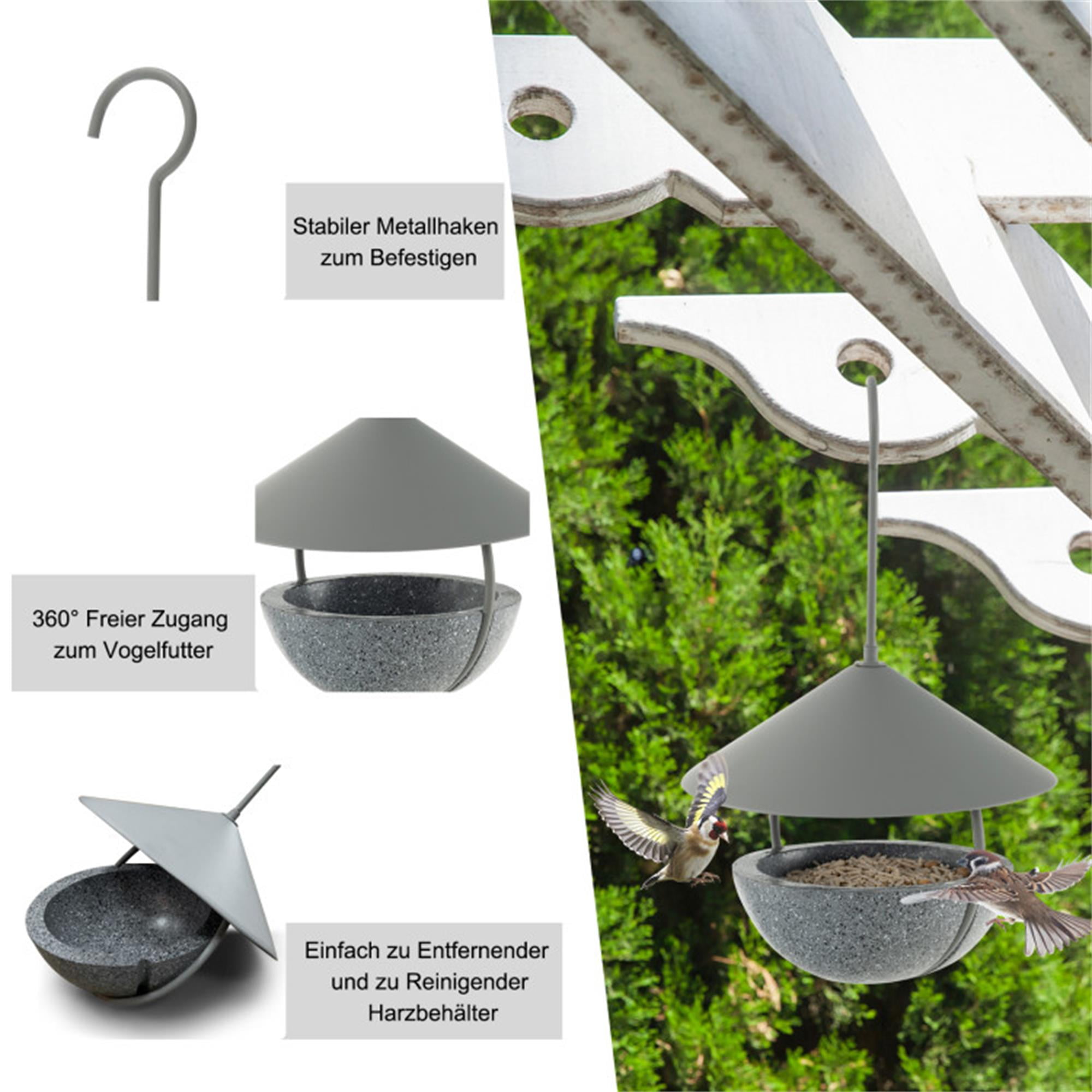 Kadyn 14" Metal Hanging Bird Feeder and Bath with Weatherproof Dome, Wild Bird Feeder for Outdoors, Gray