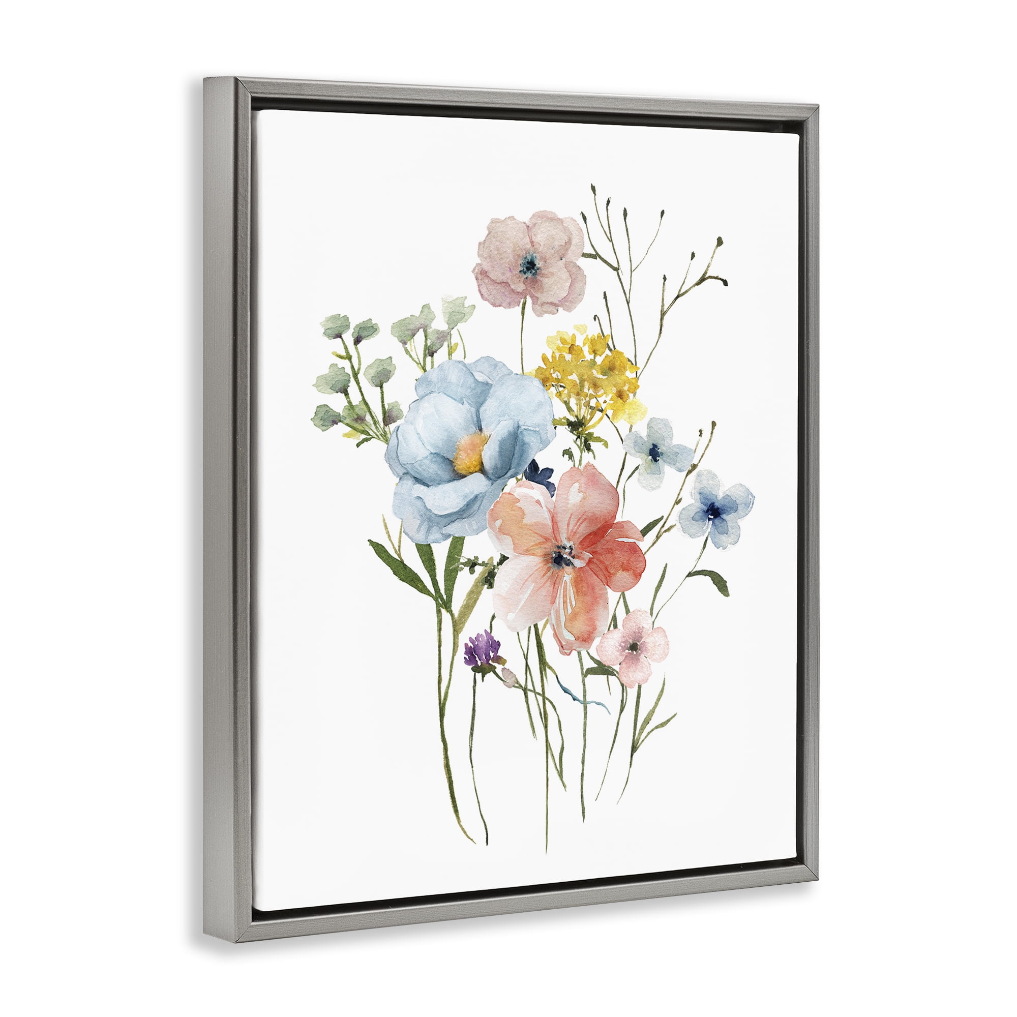 Stupell Industries Spring Meadow Wild Flowers Gray Framed Floater Canvas Wall Art, design by Livi Finn