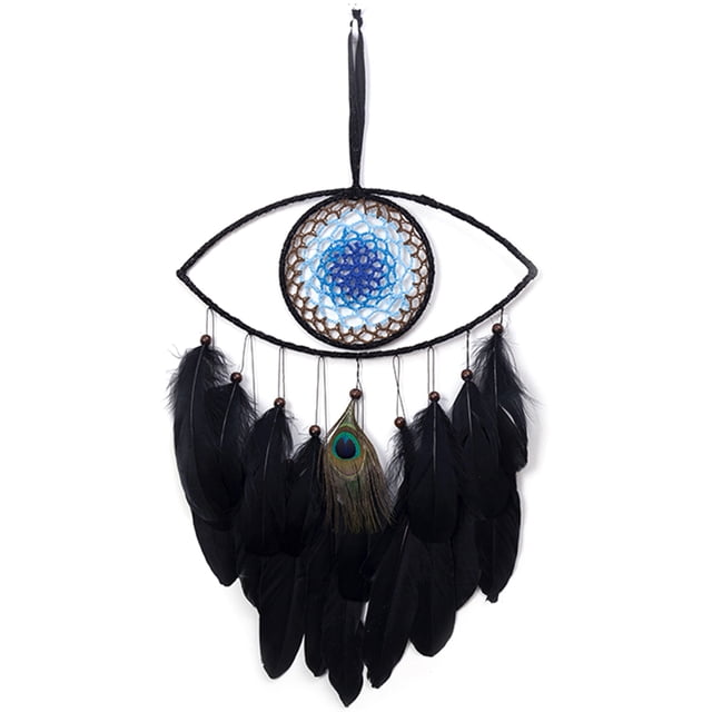 Gran Atrapasueños De Mal De Ojo Tejido A Mano Atrapasueños De Plumas Negras Colgante De Pared Atrapasueños Artesanía Adorno Decoración De Pared Para El Dormitorio Sala De Estar 60Cm Muyoka Hogar