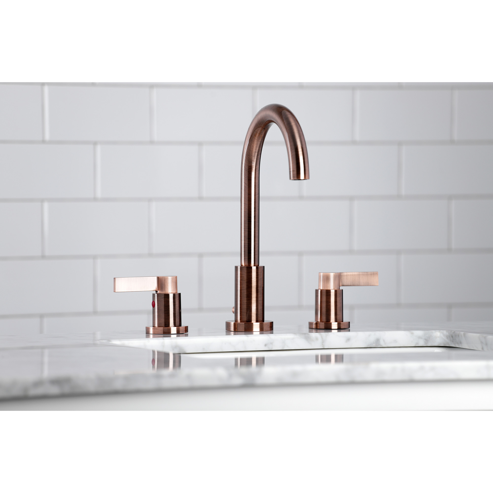 Kingston Brass FSC892NDLAC NuvoFusion Widespread Bathroom Faucet with Brass Pop-Up, Antique Copper