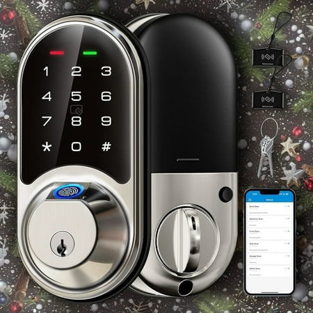 Veise Smart Lock, Fingerprint Door Lock, 7-in-1 Keyless Entry with App Control, Electronic Touchscreen Keypad Deadbolt, Biometric Smart Locks for Front Door, Satin Nickel