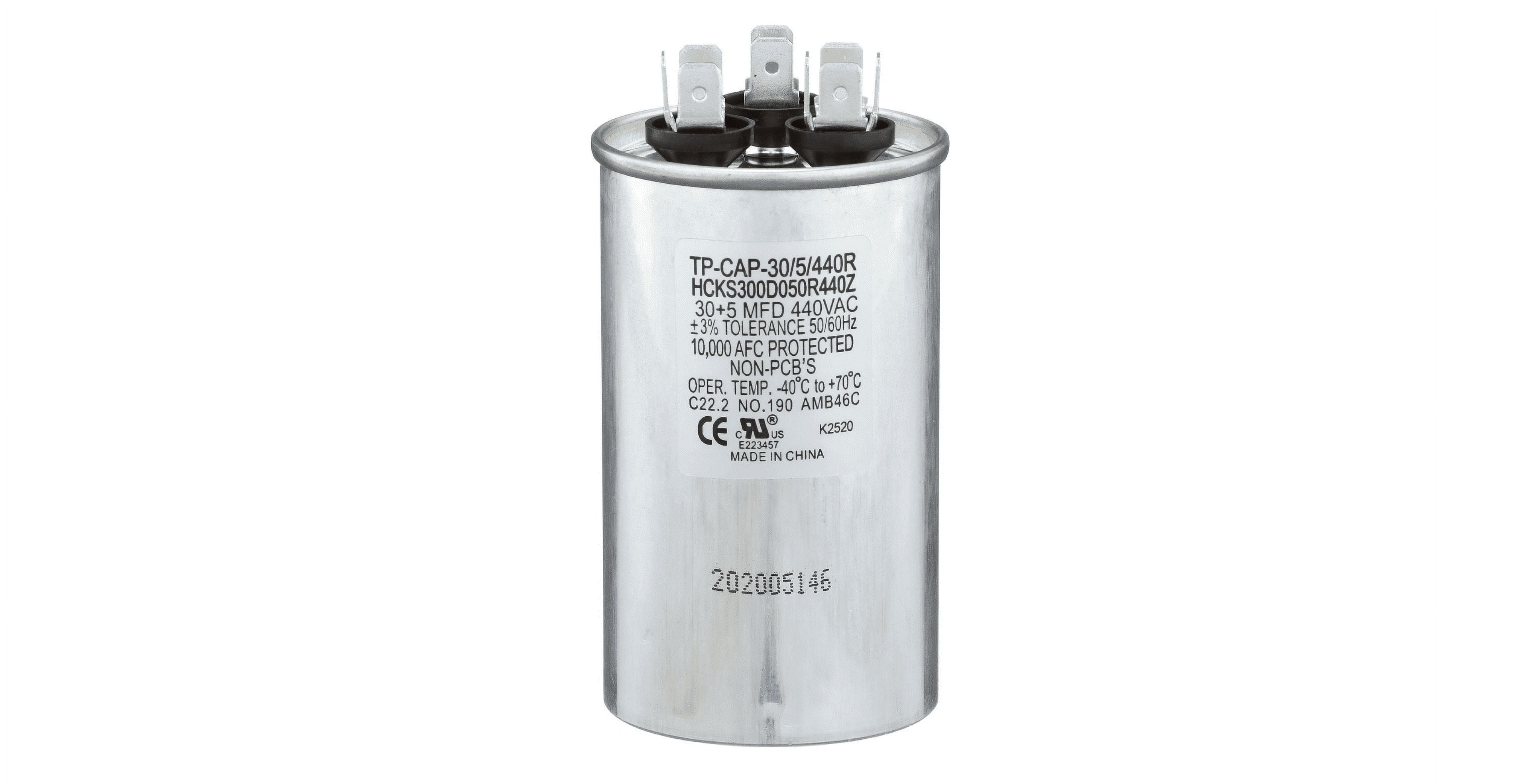 Lennox 89M80 - 100335-12, Dual Run Round Capacitor, 45/5 MFD