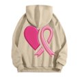 thumbnail image 4 of GEWSEY Hoodies for Women Pink Ribbon with Heart Graphic Top Breast Cancer Awareness Support Sweatshirt (Beige, M), 4 of 5