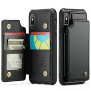 for iPhone X XS Case with Card Holder, Wallet Case for Women Men with RFID Blocking, Durable Leather Kickstand Magnetic Clasp Shockproof Phone Case for iPhone X XS