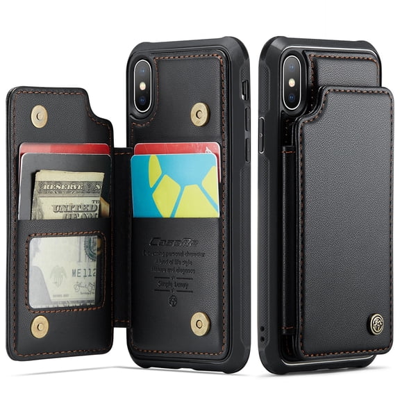 for iPhone X XS Case with Card Holder, Wallet Case for Women Men with RFID Blocking, Durable Leather Kickstand Magnetic Clasp Shockproof Phone Case for iPhone X XS