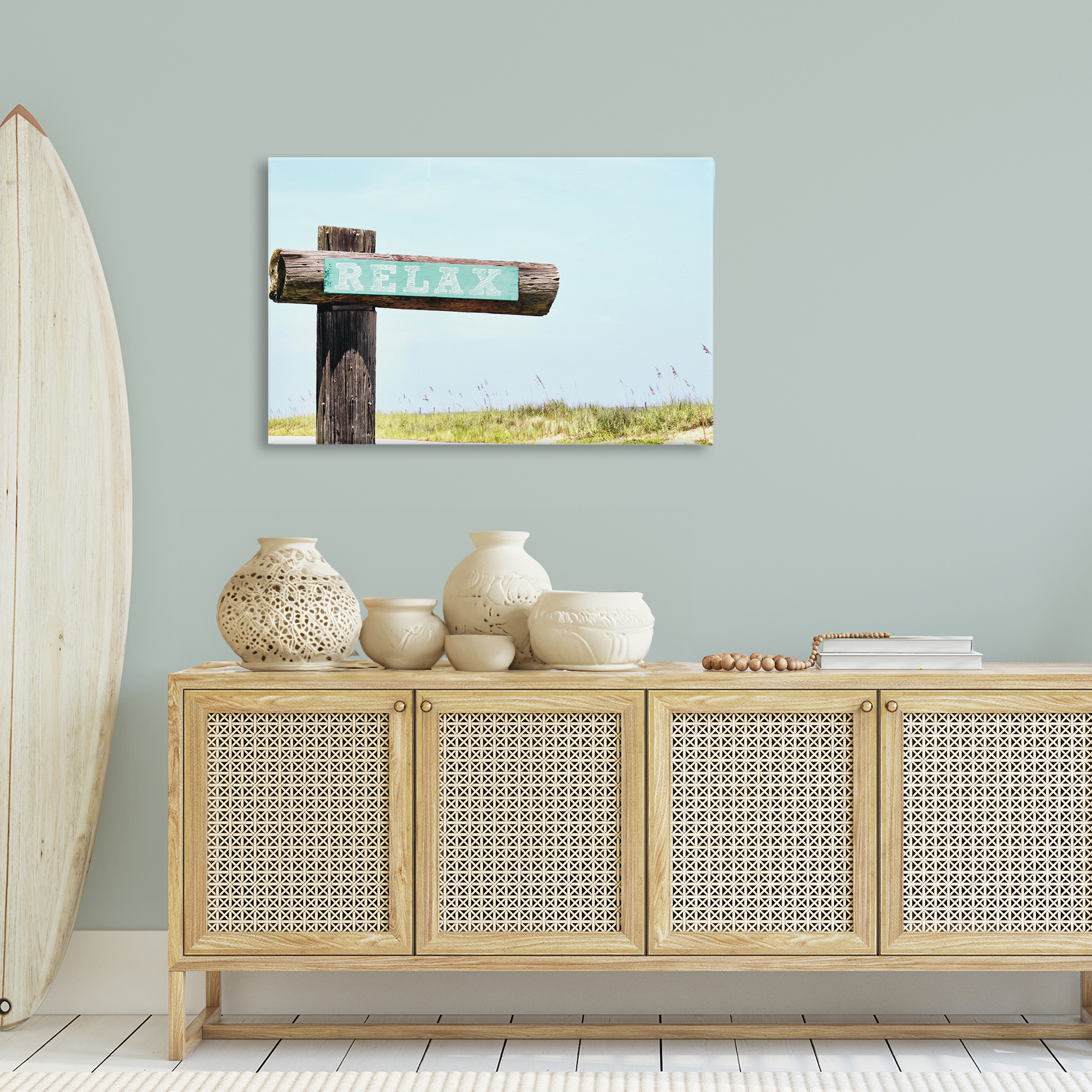 Stupell Industries Relax Sign on Beach Landscape Photography Gallery Wrapped Canvas Art Print Wall Art, 36 x 24