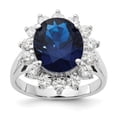 thumbnail image 2 of Auriga Fine Jewelry 925 Sterling Silver Rhod-pltd Brilliant-cut Lab Created Dark Blue Spinel and White CZ Oval Halo Ring for Women Size 8, 2 of 6