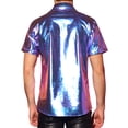 thumbnail image 3 of Camisetas Holográficas INSPIRE CHIC para hombres, cuello redondo, de manga corta, tops metálicos morados 2XL, 3 of 5