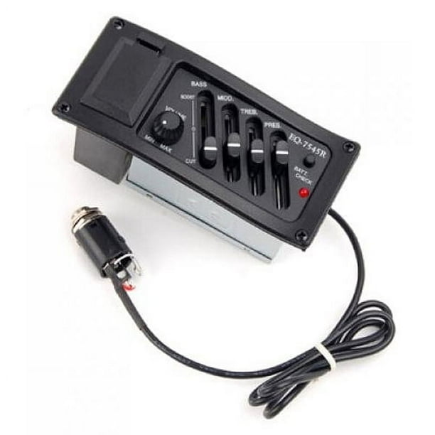 EQ-7545R - Preamplificador, ecualizador y sintonizador para guitarra acústica de 4 bandas con pastilla piezoeléctrica (negro)