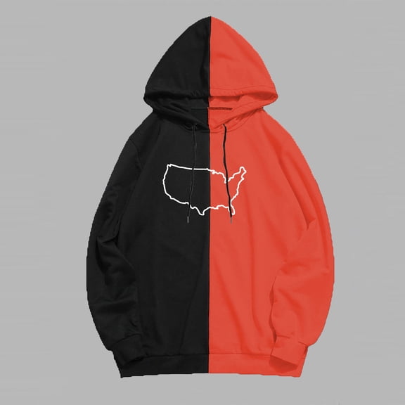 Lolmot Oversized Sweatshirt for Women/Men Long Sleeve Colorblocked Sweatshirt Couples USA Map Angel Devil Letter Print Pullover Hoodie Basic Tops with Kangaroo Pocket