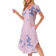 thumbnail image 4 of INSPIRAR CHIC Camisón de Mujer con Cuello en V, Manga Corta, Camisón Largo, Vestido de Lounge de Primavera Verano con Bolsillo XS, Tie Dye Rosa, 4 of 6