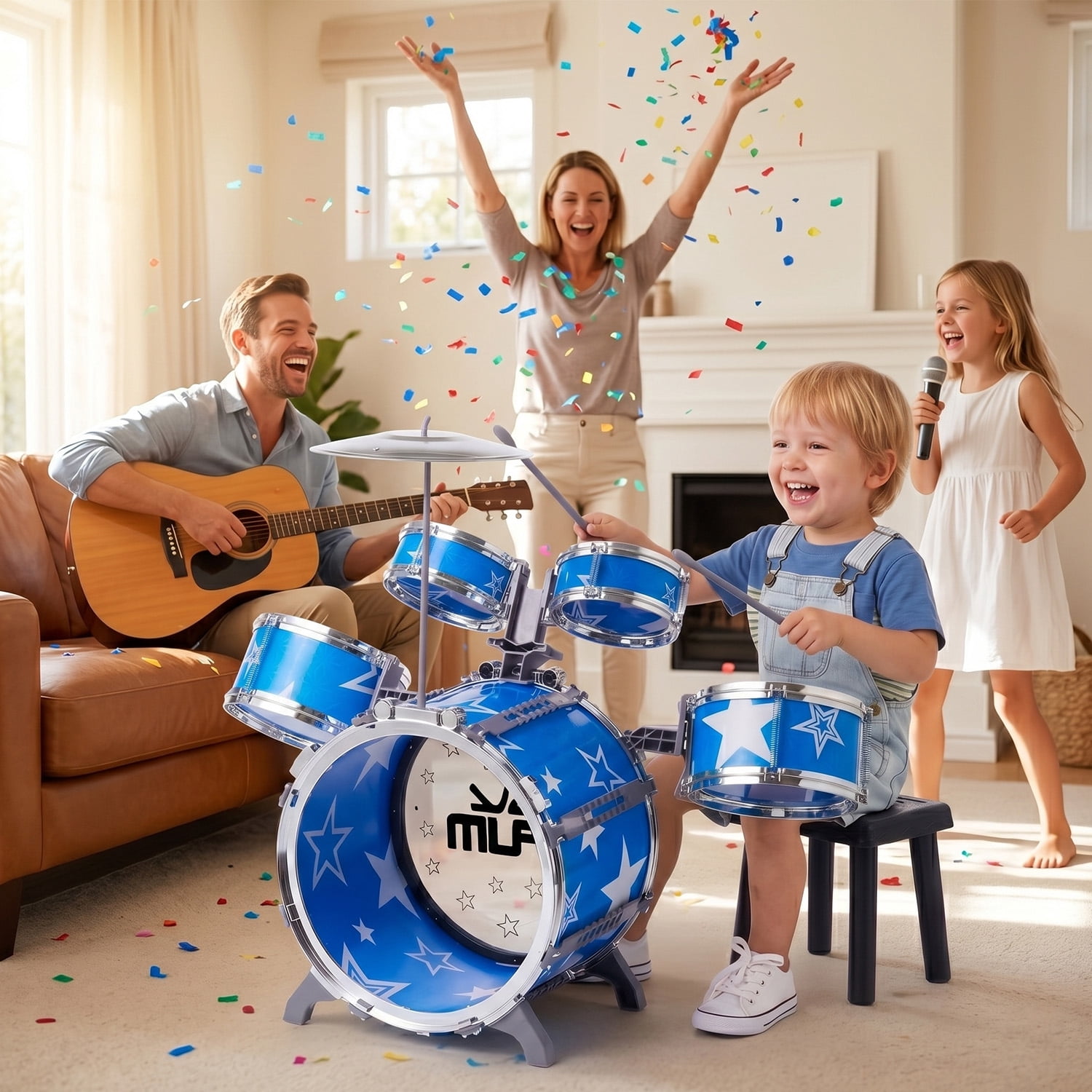 Zacro Kids Drum Set for Toddlers, Jazz Drum Set Musical Instrument Toys with Stools, Percussion Beginner kit for Boys Girls Toddlers Aged 2 3 4 5