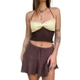 thumbnail image 4 of Lamuusaa Women’s Halter Crop Cami Tops, Sleeveless Contrast Color Slim Fit Ruched Knit Camisole, 4 of 5