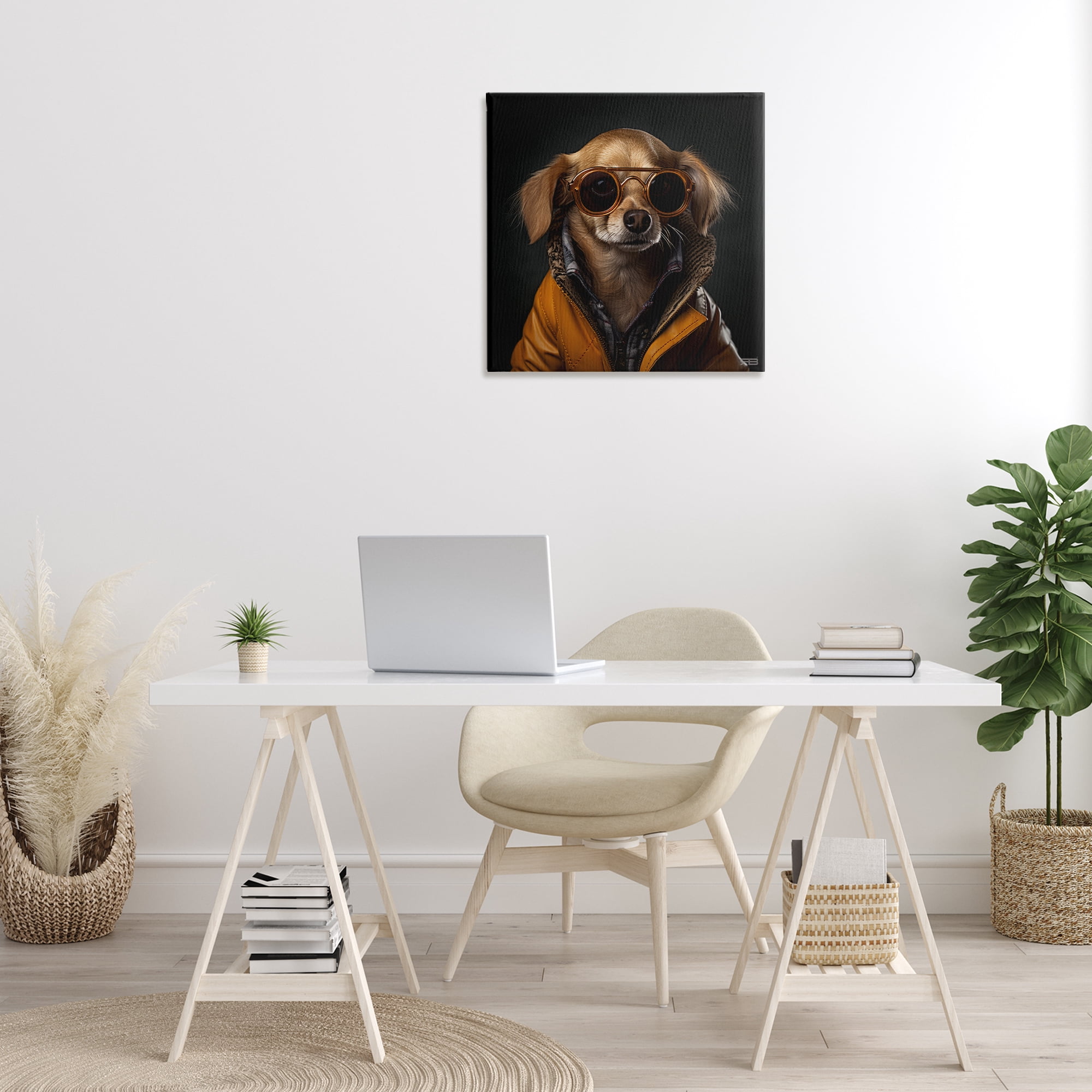 Stupell Industries Stylish Dog on Black Animals & Insects Painting Gallery Wrapped Canvas Art Print Wall Art, 24 x 24