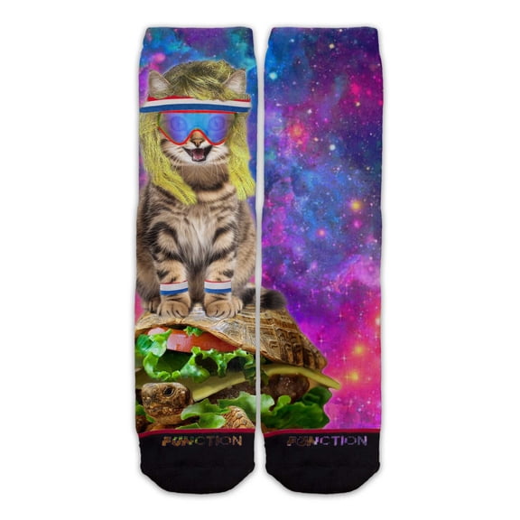 Function - Galaxy Mullet Cat Surfing Turtle Burger Unisex Adult Socks Crew Tall Riding 80s 90s rad retro