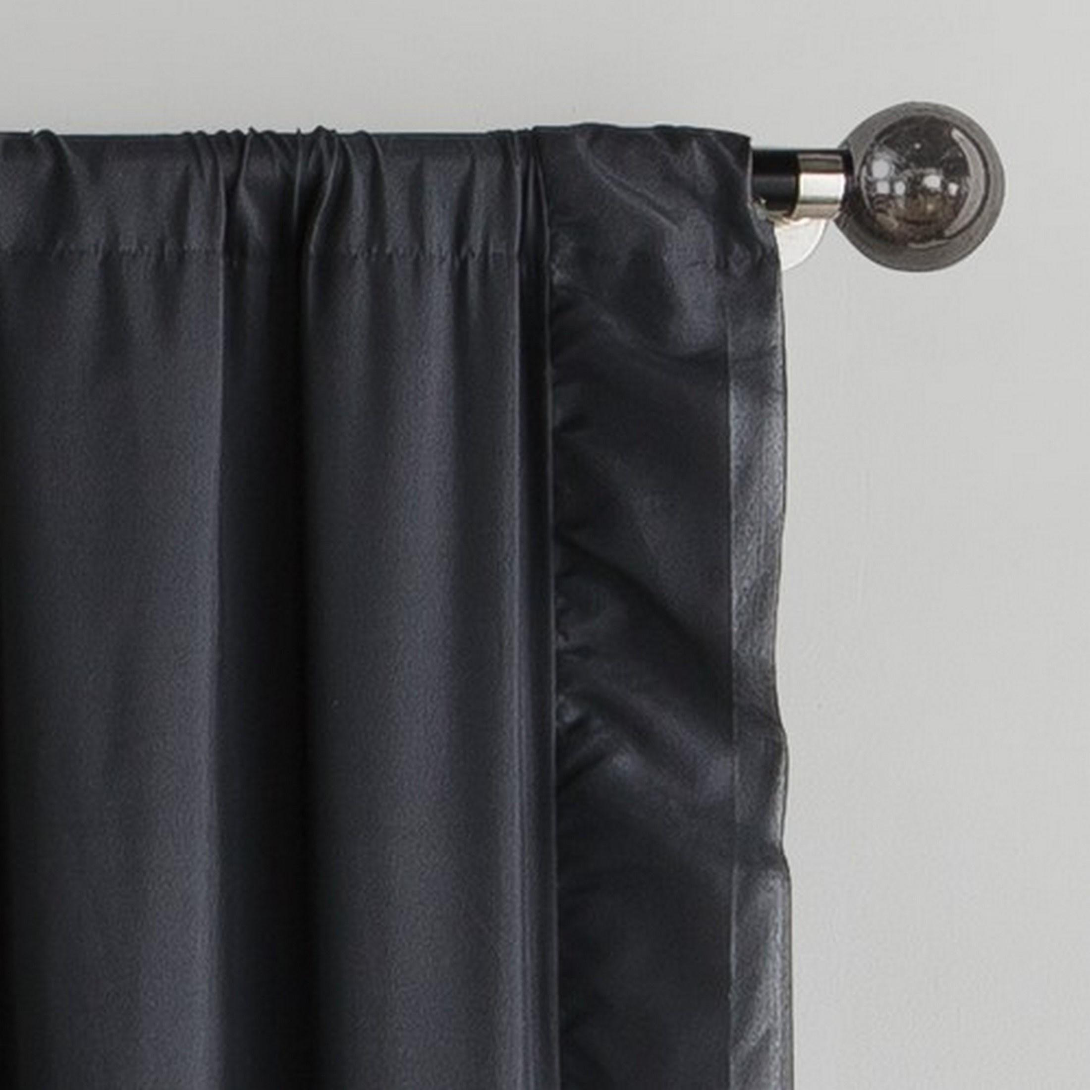 VCNY Home Amber 2-Piece Black Solid Color Ruffle Rod Pocket Blackout Curtain Set, 40" x 84"