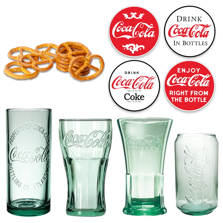 Coca Cola Glass Collectors Set with Vintage Glasses, Coasters, and  Pretzels, 3 oz 
