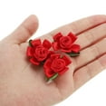 thumbnail image 4 of Rosas de cinta de satén mini de Uxcell, pequeñas rosetas de flores de tela, con hojas verdes rojas, 4 of 6