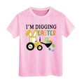 thumbnail image 1 of PMVFHDE T-Shirt Graphique à Manches Courtes Imprimé Lapin de Pâques pour Enfants, Col Rond, Décontracté, Printemps Été, Rose, 4-5 Ans, 1 of 4