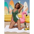 thumbnail image 4 of MOYIKO Womens One Piece Swimsuit Slimming Tummy Control Bathing Suit Color Block V Neck Shapewear, 4 of 7