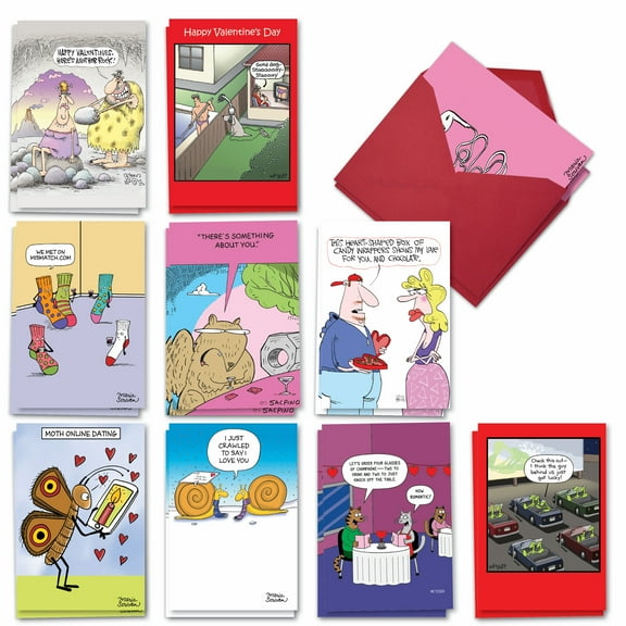 NobleWorks 20 Assorted Box Set Funny Valentine's Day Greeting Cards w/5 x 7 Inch Envelopes (10 Designs, 2 Each) Heart Toons AC9185VDG-B2x10