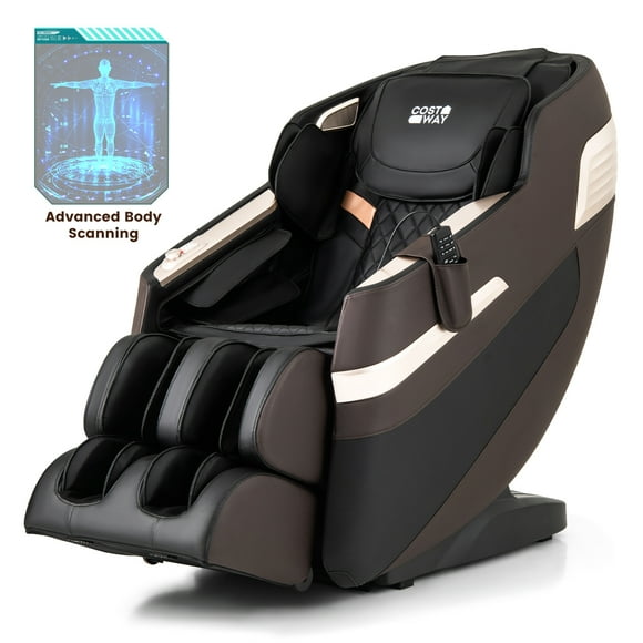 COSTWAY Relaxation44 Full Body Massage Chair, Dual SL Tracks Zero Gravity Massage Recliner w/ Airbags, Waist Heater, Foot Rollers, Voice Control, Body Scan, Retractable Calf Frame