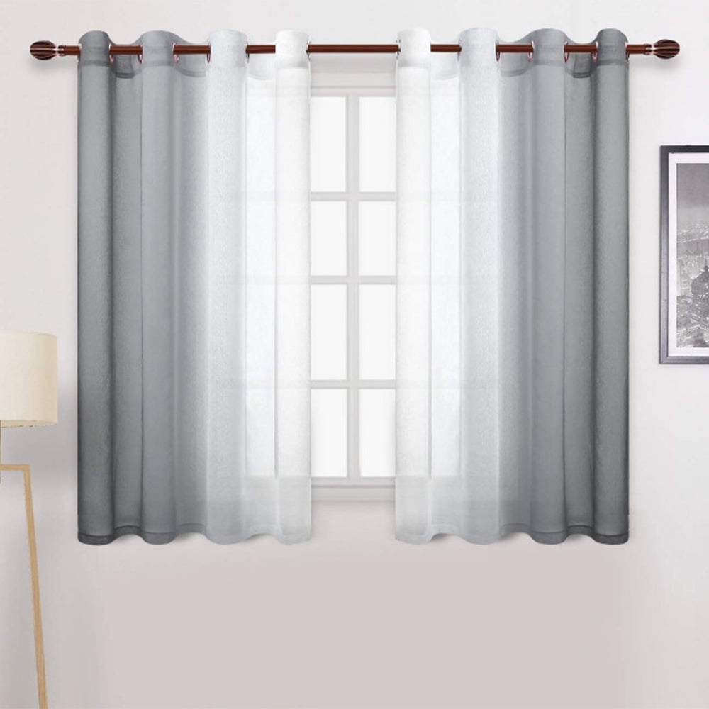 CUH Gray Sheer Curtains 52 x 63 Inches Long for Bedroom 1 Panel Grommet