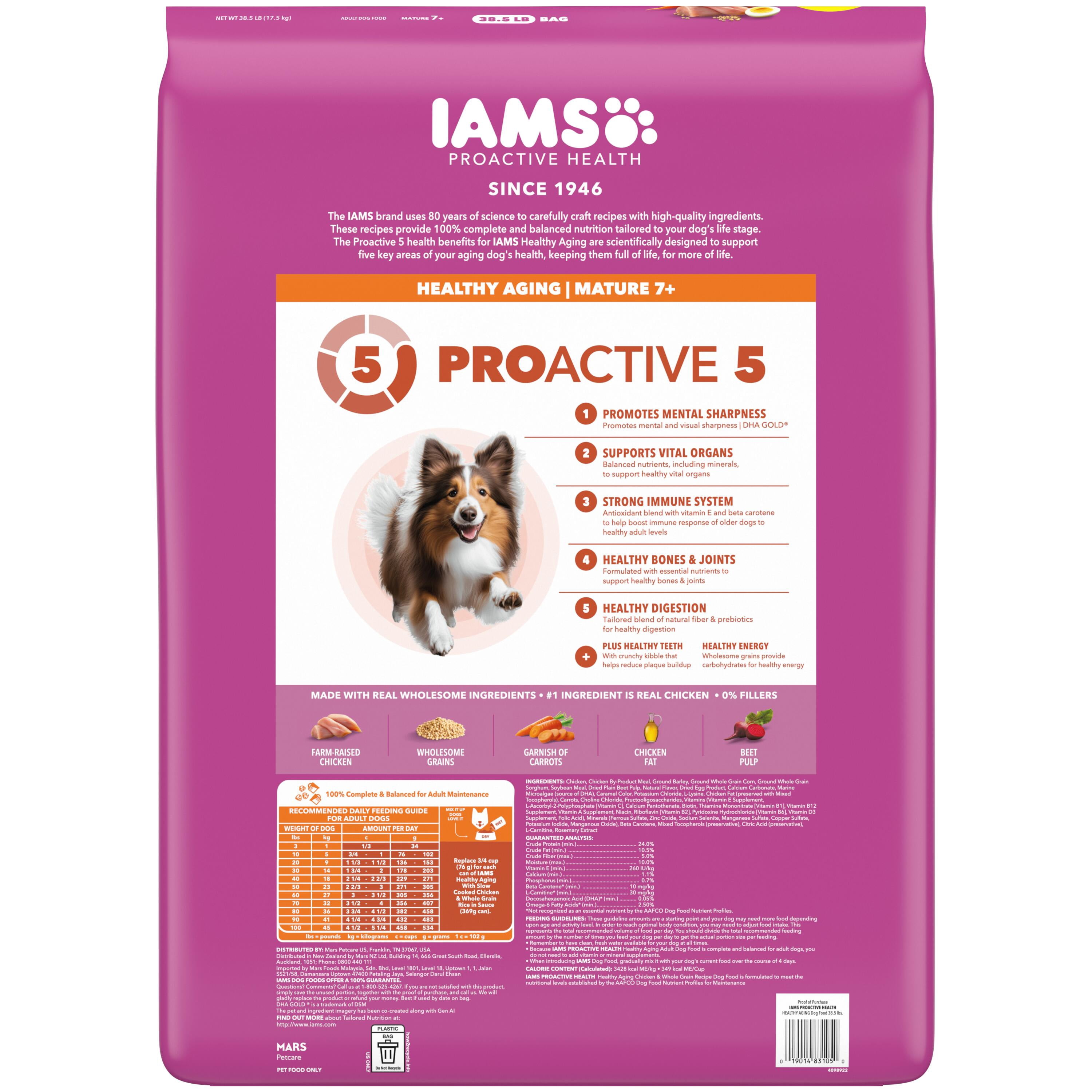 IAMS Proactive Health Senior Dog Food Healthy Aging Dry Dog Food With Real Chicken. 38.5lb Bag
