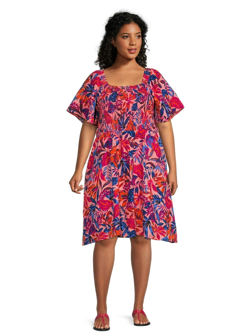 Terra & Sky Women's Plus Size Flutter Sleeve Fit & Flare Dress - Walmart.com