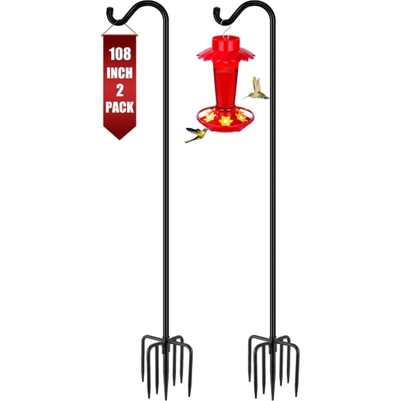 2 Pack 108 Inch Tall Shepherds Hooks for Outdoor Bird Feeders, Heavy Duty Bird Feeder Pole Stand, Adjustable Hanger for Plant, Lights, Lanterns Wedding Decor with 7 Prongs Base