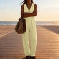 thumbnail image 4 of ClodeEU Women's V Neck Sleeveless Drawstring Waist Wide Leg Jumpsuit, Casual Loose Romper with Pockets Yellow,Women's Plus M, 4 of 6