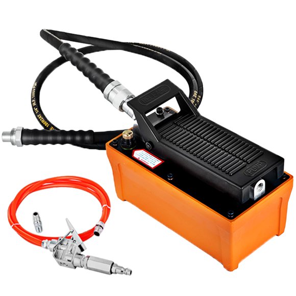 VEVOR Air Hydraulic Pump 10000 PSI Air Over Hydraulic Pump 1/2 Gal Reservoir Air Treadle Foot Actuated Hydraulic Pump 3/8" NPT with 6 ft Hose 2 Connector Single Acting for Car Repair (Orange)