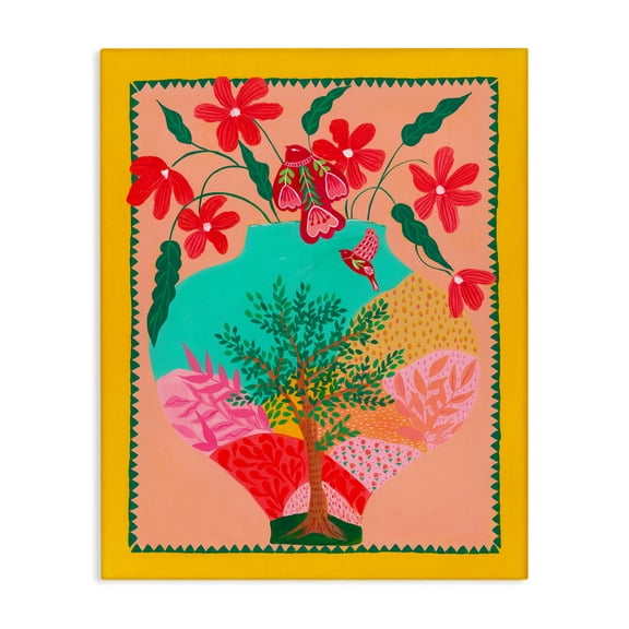 Folk Patterned Hope Vase Canvas Wall Art, design by Nabeela Rumi