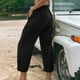 thumbnail image 4 of Pantalones largos de mujer, pantalones largos de pierna ancha informales a la moda de Color sólido divididos a media cintura sueltos sin cinturón elásticos Odeerbi ODB-2, 4 of 6