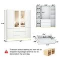 thumbnail image 2 of ChVans 75" Tall 4 Doors Armoire Wardrobe Closet with 3 Drawers and Mirror, Large Wardrobe Closet for Bedroom with LED Lights, Wooden Armoire Storage Cabinet with Hanging Rod, White, 2 of 8