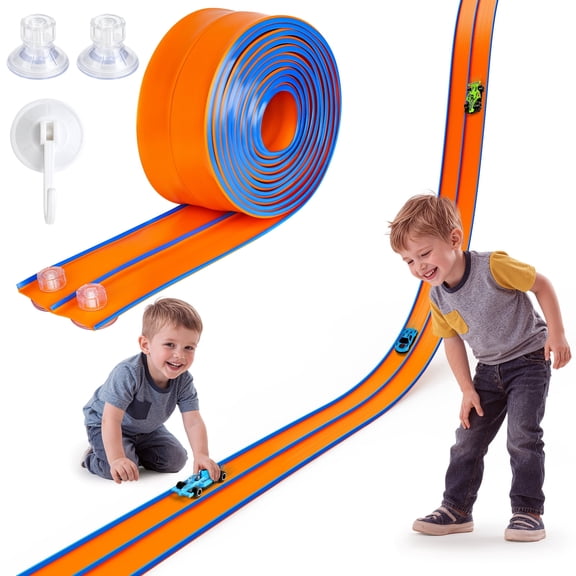 Hope wood Flexible 15FT Race Track for Kids, Portable & Foldable, Bendable Race Track with Suction Cups, Indoor/Outdoor Toy, Compatible with Most 1:64 Toy Cars, Gift for Boys & Girls