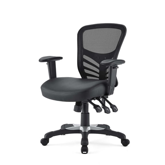 Computer Work Desk Chair, Black, Faux Vinyl Leather, Home Office Business, Modern Contemporary HB34930