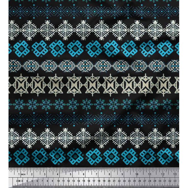 Soimoi Cotton Cambric Fabric Aztec Geometric Print Fabric by The Yard 56 Inch Wide