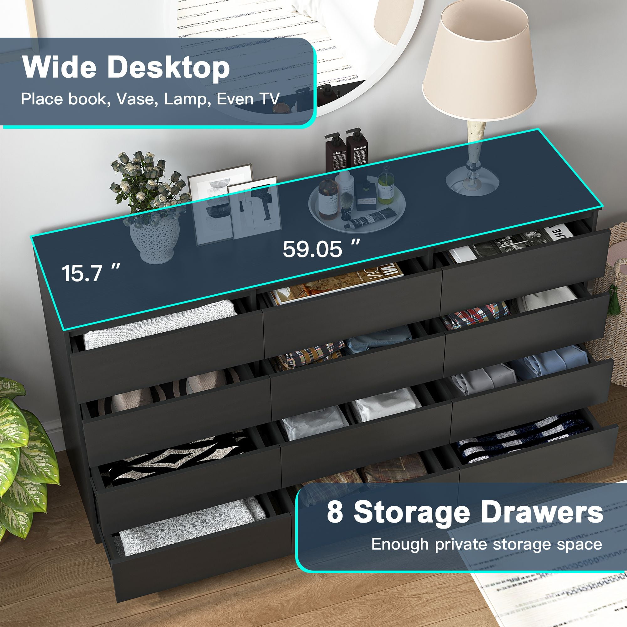Finihen 12 Drawer Double Dresser, Modern 12 Chest of Drawers with Deep Drawers, Wide Storage Organizer Cabinet for Living Room, Kids, Black Finihen 12 Drawer Double Dresser, Modern 12 Chest of Drawers with Deep Drawers, Wide Storage Organizer Cabinet for Living Room, Kids, Black