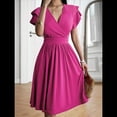 thumbnail image 4 of Robe Midi d'Été 2025 Printemps Col en V Cocktail Invitée de Mariage Coupe Évasée et Robes Évasées Rose Pâle TG, 4 of 7