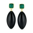 thumbnail image 2 of Bling Jewelry Womens Unique  Dangle Gemstone Earrings with Malachite & Onyx in Gold Plated, 2 of 4